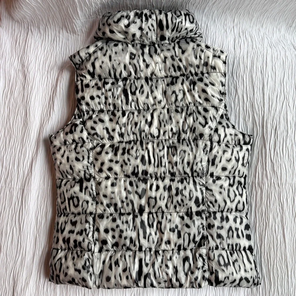 Calvin‎ Klein Leopard Print Puffer Vest Sleeveless Zip Front Womens Large